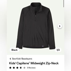 Patagonia Black Midweight Top and Bottoms Base Layer Ski Snow Set Size S 7-8